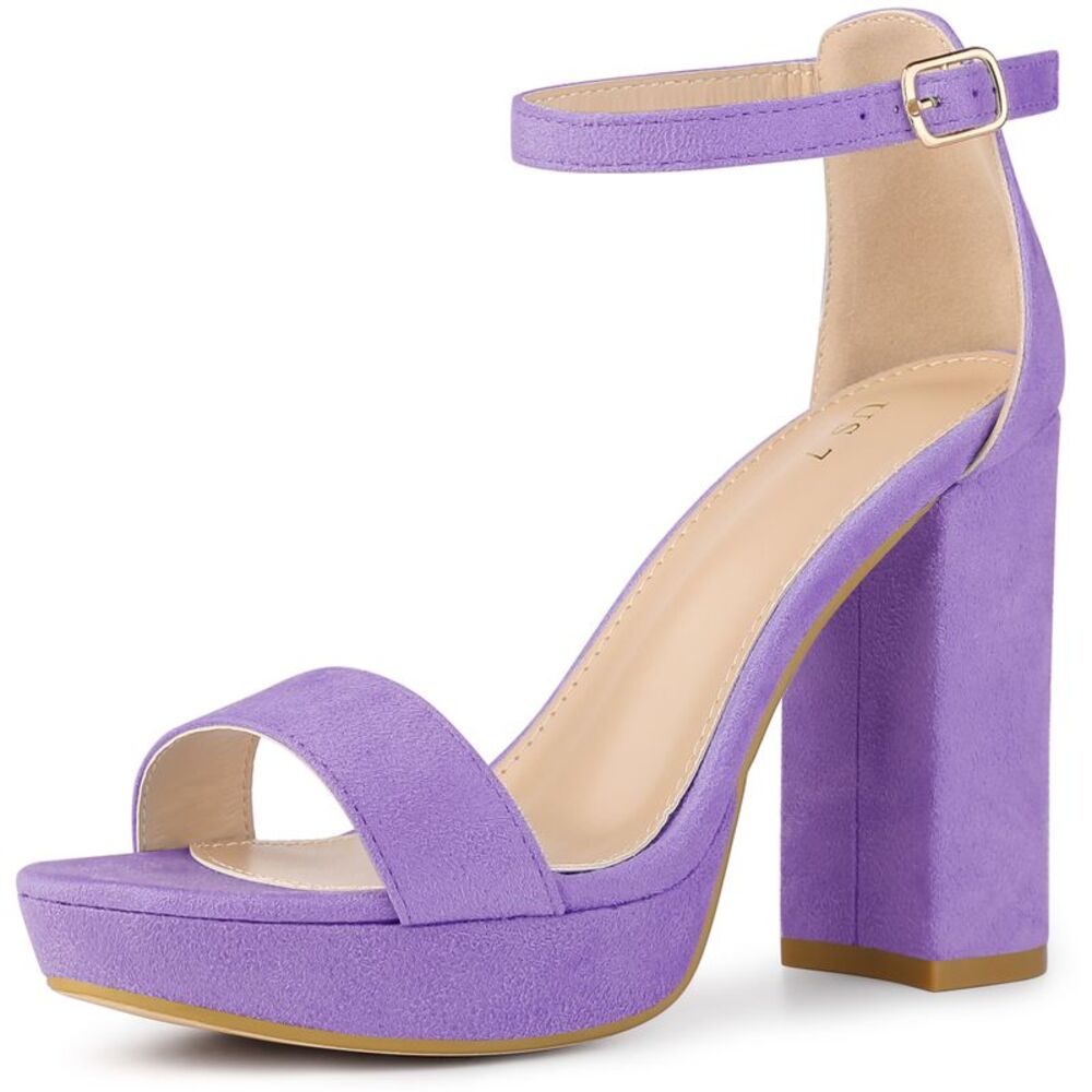 Platform High Heels Ankle Strap Over 4 Inch Chunky Heel Sandals Purple